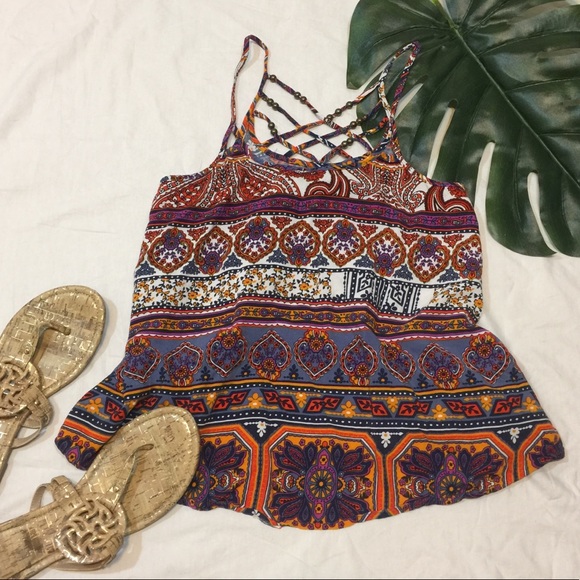 love on a hanger Tops - LOVE ON A HANGER | boho beaded criss-cross tank